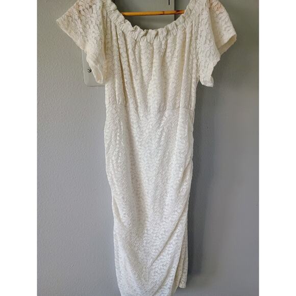 Motherhood Maternity Ivory Off Shoulder Floral Lace Dress women's small - Picture 2 of 13